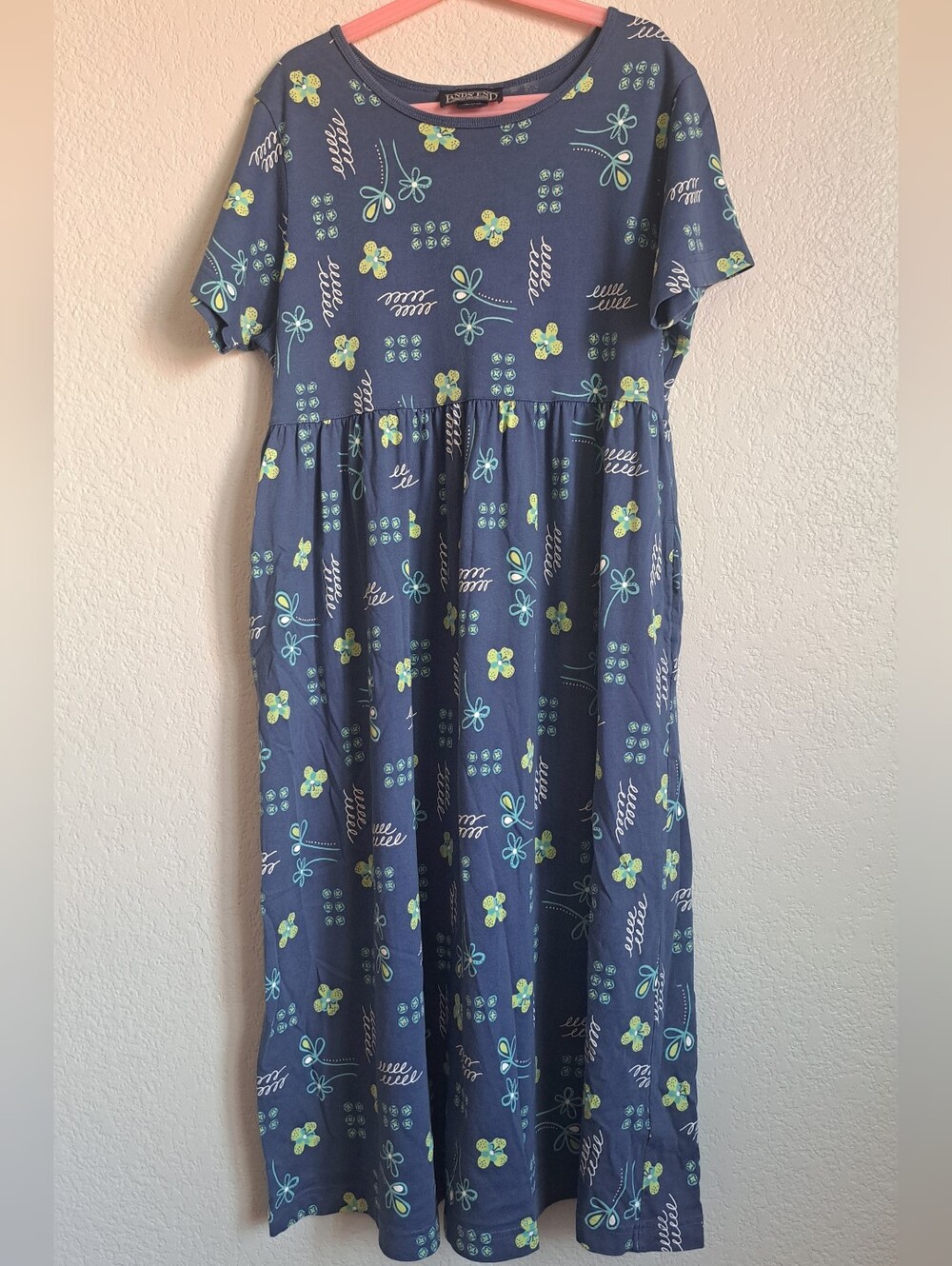 Lands' End Girls Blue Floral Dress With Pockets Size 14